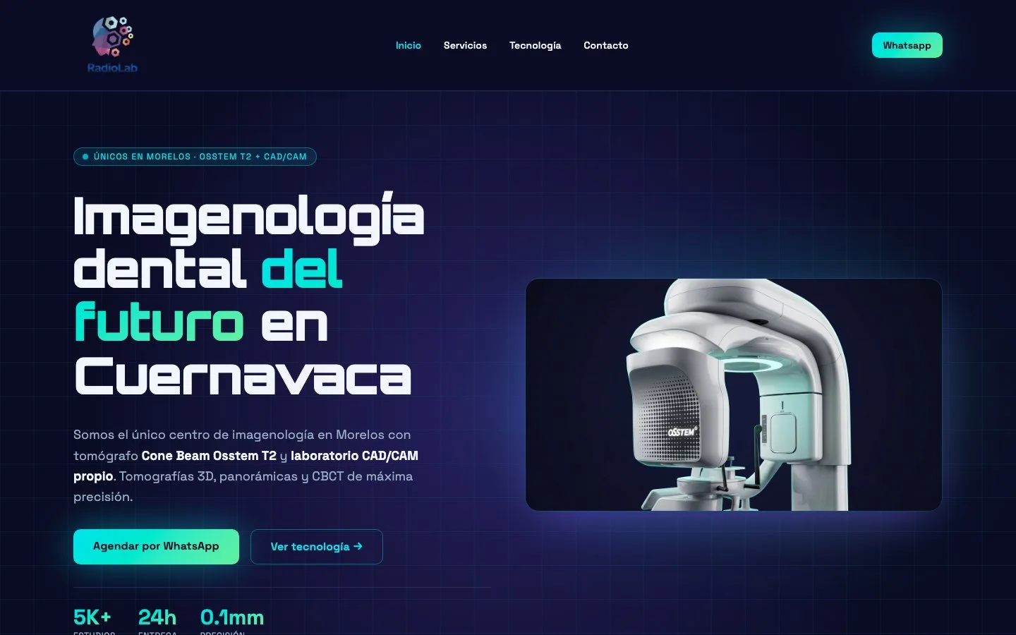 Sitio web Radio Lab — laboratorio de imagenología dental CAD/CAM, único en su región en Morelos